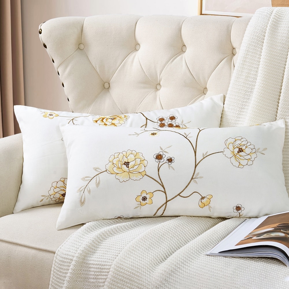 Canvas Pillow Shells with Spring Flower Accents (Set of 2), NO INSERT