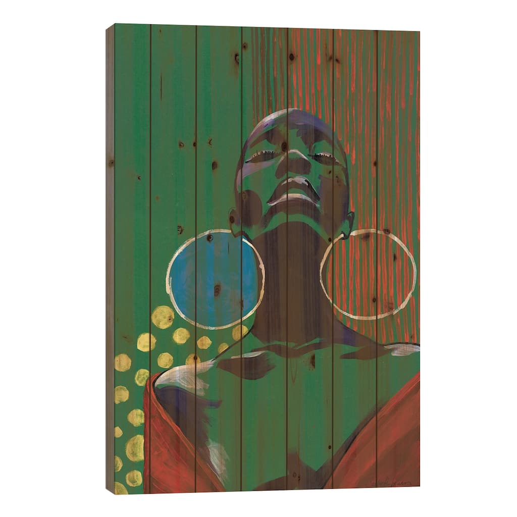 Woman With Earrings Print On Wood by Sasha Robinson - Multi-Color
