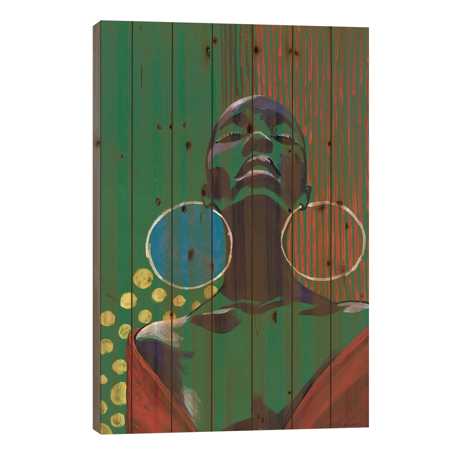 Woman With Earrings Print On Wood by Sasha Robinson - Multi-Color