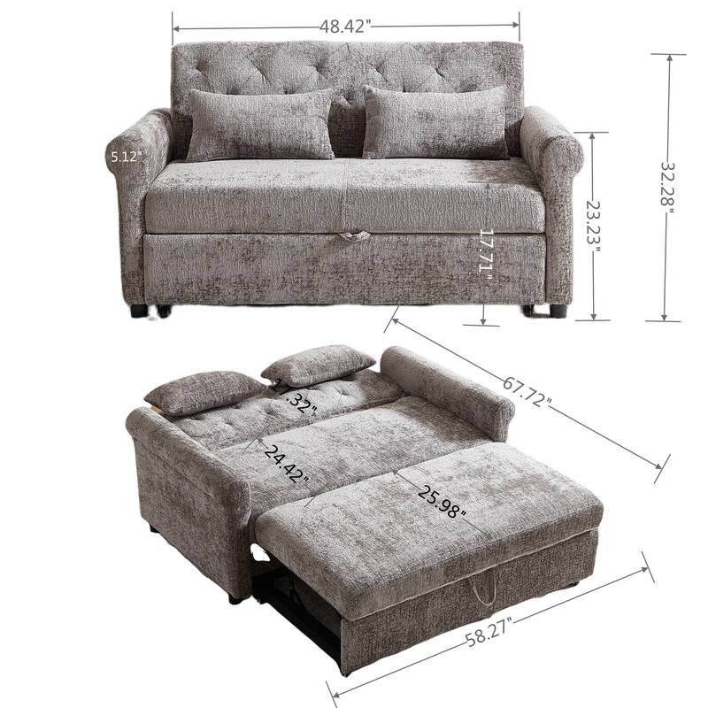 Versatile 2-in-1 Sofa Bed Comfortable Seating with Storage Bag, Sleeper Sofa Couch Loveseat with Pull Out Bed
