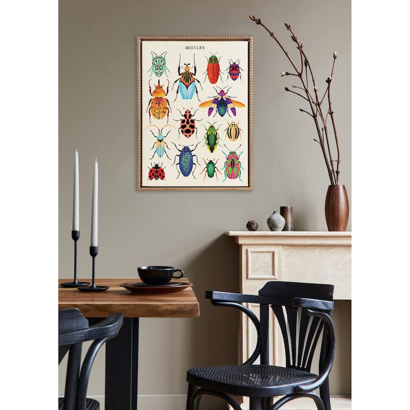 Kate and Laurel Sylvie Beaded Beetles Framed Canvas by Tània García