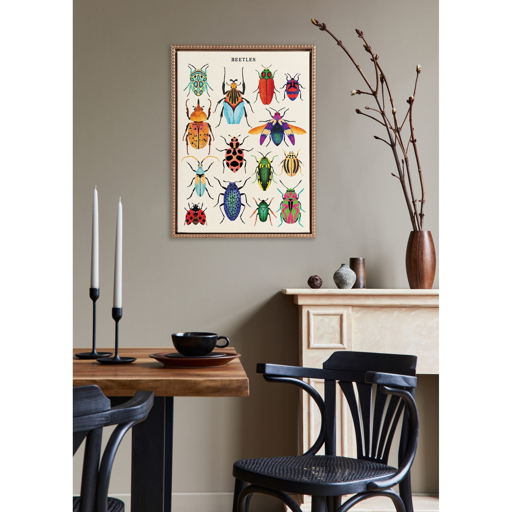 Kate and Laurel Sylvie Beaded Beetles Framed Canvas by Tània García