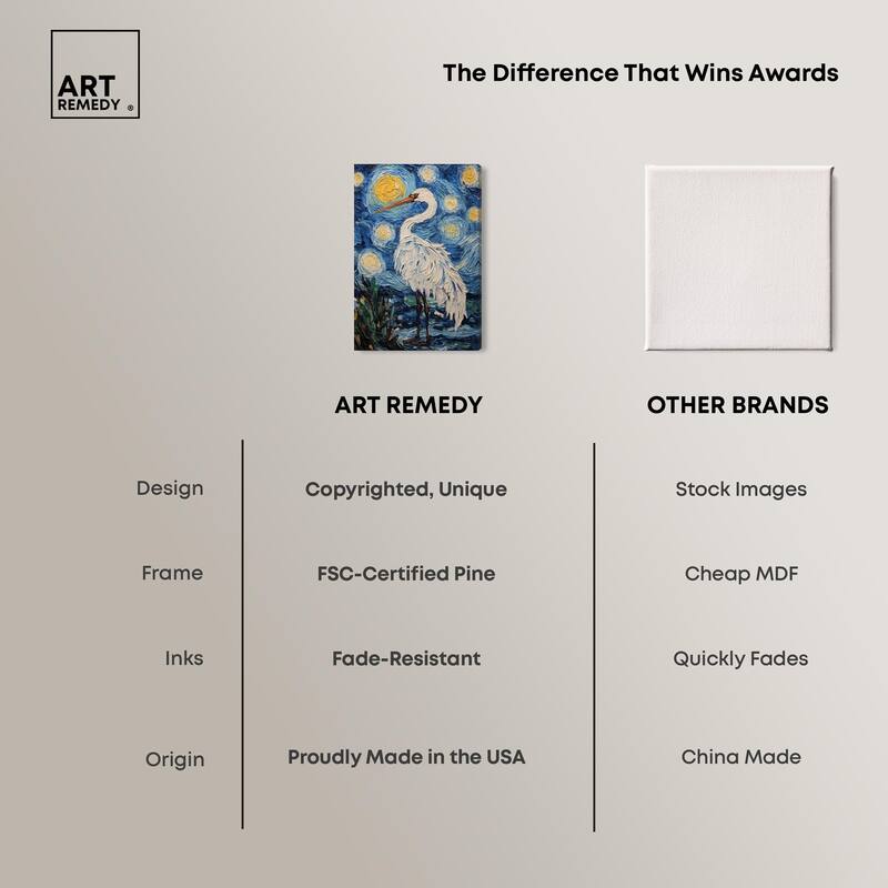 Crane in Starry Night Canvas by Art Remedy, Gallery Wrapped