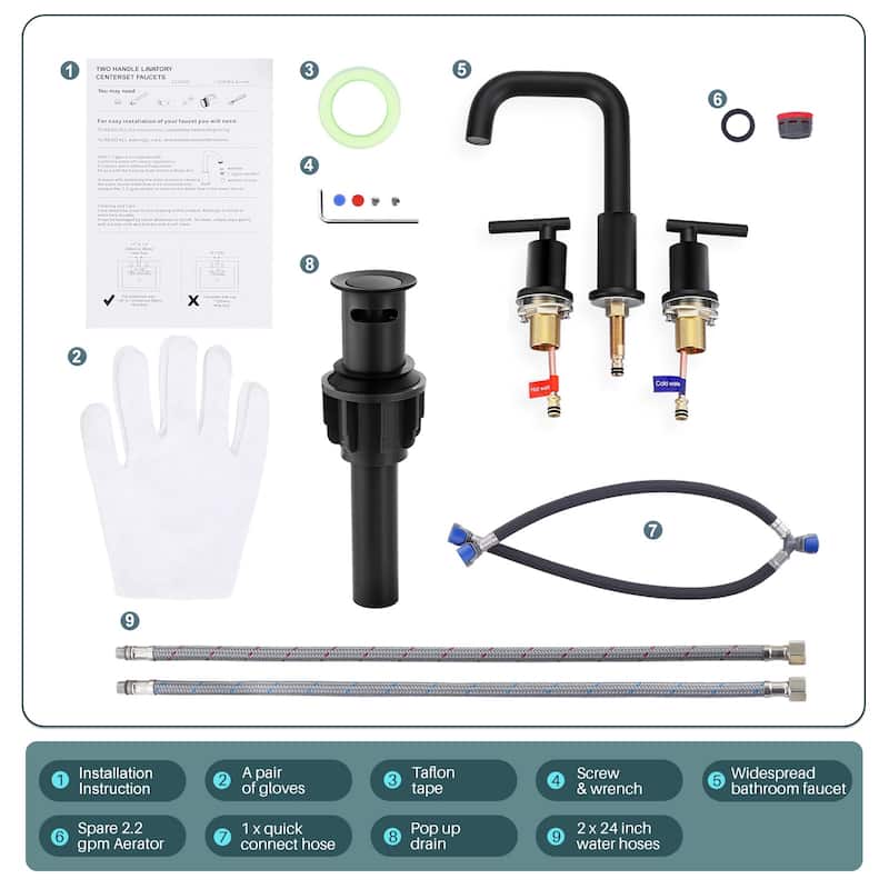 WOWOW 8-inch Dual Handle Widespread Bathroom Faucet