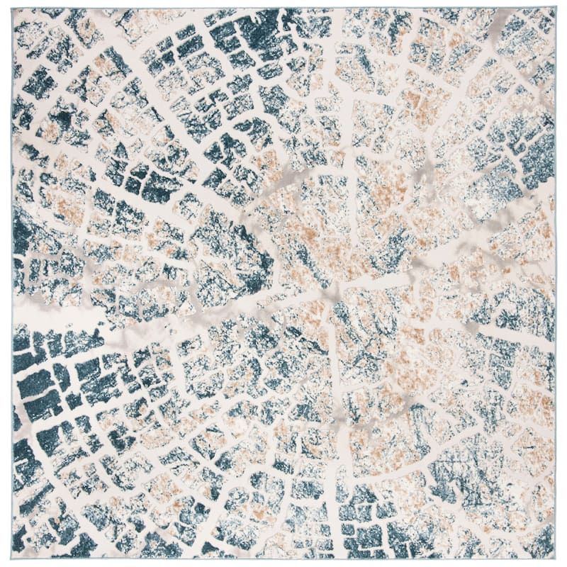 SAFAVIEH Vogue Mittie Modern Abstract Rug - 6'7" Square - Ivory/Teal