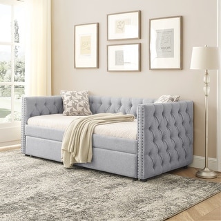 Sofa Bed with Trundle Upholstered Tufted, Both Twin Size