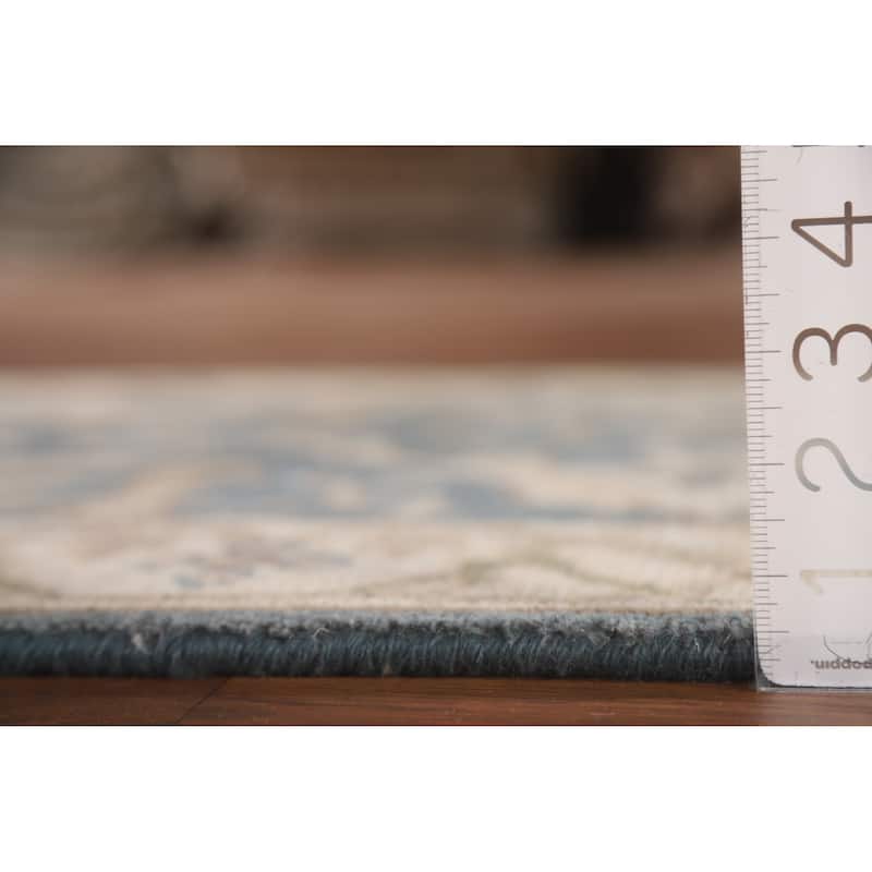 Floral Blue Oushak Oriental Runner Rug Handmade Wool Carpet - 2'8"x 9'10"