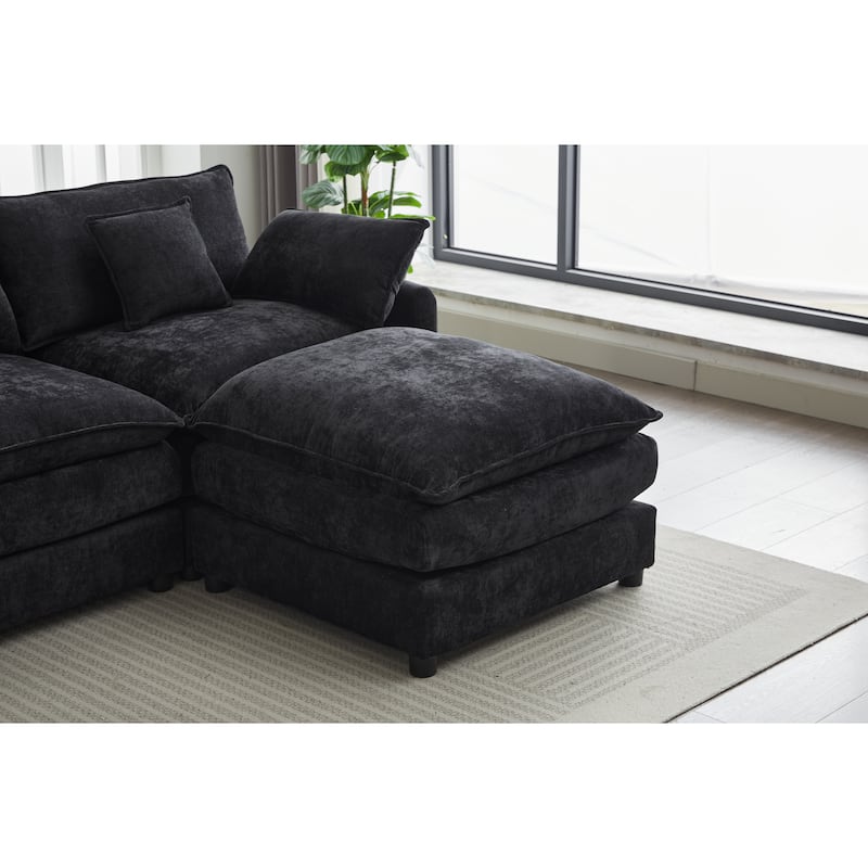 99" Chenille L-Shaped Sectional Sofa with Ottoman and 3 Seater