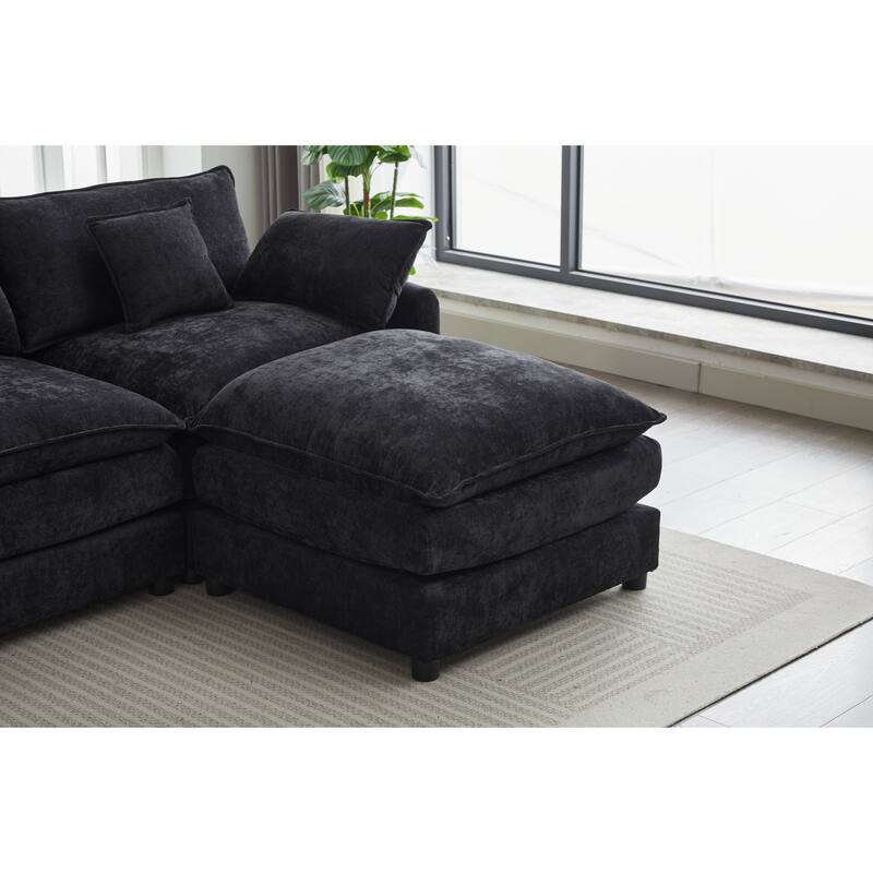 Modern L Modular Sectional Sofa with Removable Ottoman and Supportive Cushions for Living Room and Guest Room