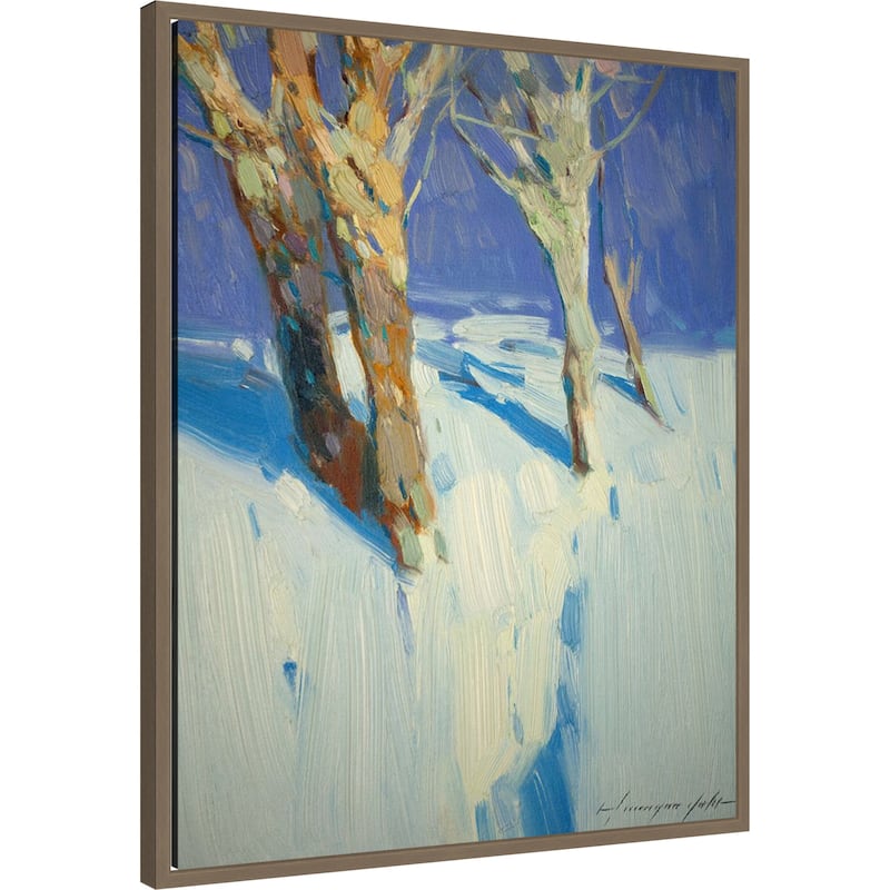 Winter Trees by Vahe Yeremyan (23 x 28 in.), Framed Canvas Wall Art Print - Sylvie Dark Gold
