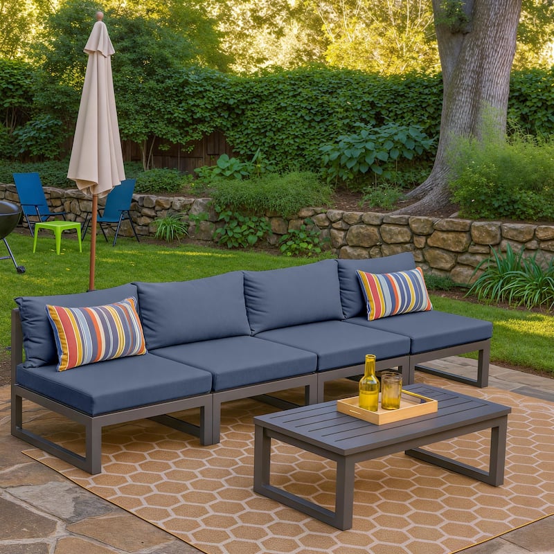 Chelsea 4-Piece Armless Chairs Powder Coated Aluminum Frame Patio Sofa Set with Cushions for Patios, Decks, Dining Rooms, Lounge