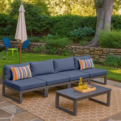 Chelsea 4-Piece Armless Chairs Powder Coated Aluminum Frame Patio Sofa Set with Cushions for Patios, Decks, Dining Rooms, Lounge