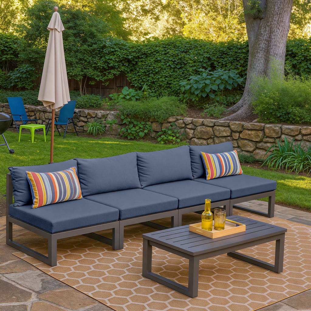 Chelsea 4-Piece Armless Chairs Powder Coated Aluminum Frame Patio Sofa Set with Cushions for Patios, Decks, Dining Rooms, Lounge