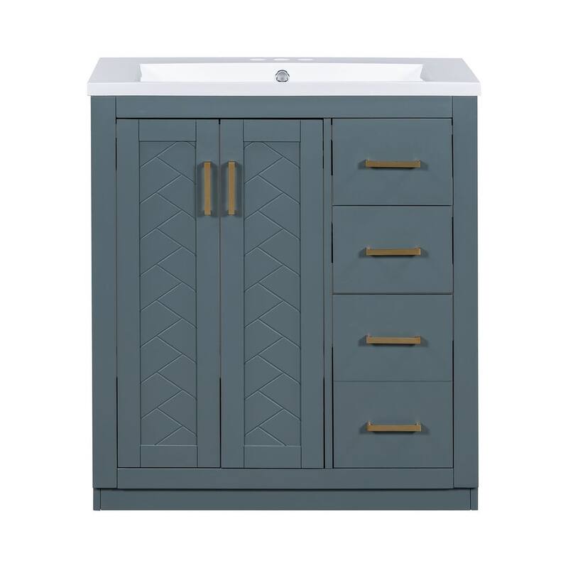 30'' Modern Freestanding Bathroom Vanity with Top Sink , Solid Wood Frame