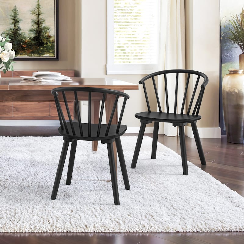 Set of 2/4/6 Wooden Dining Chairs with Spindle Backrest for Kitchen Island - Black - Set of 2