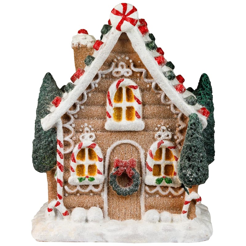 Snow Covered Gingerbread House with Candy Accents Christmas Decoration - 8"