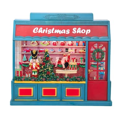 Kurt Adler enchanting 8.375-Inch Battery Operated USB LED Lighted Christmas Shop With Spinning Glitter Water