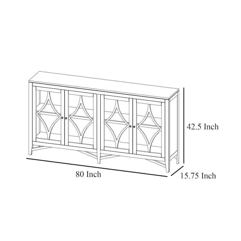 Rien Sideboard Console, 4 Glass Doors, Wire Brushed Brown Wood 80 Inch