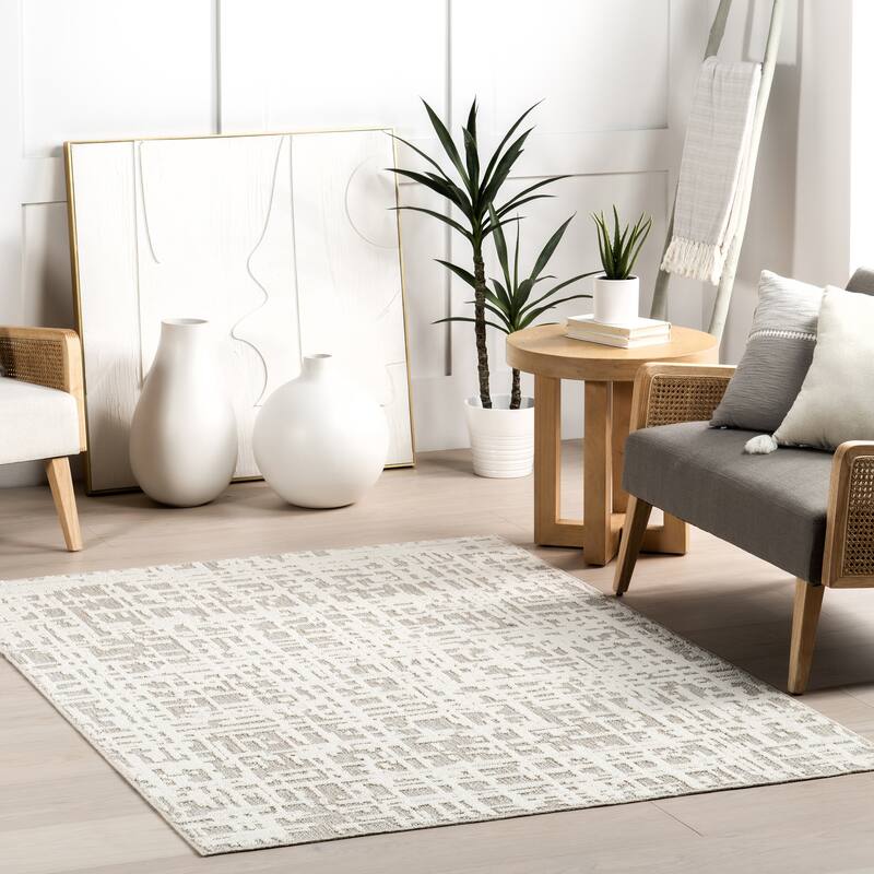 Nuloom Amity Abstract Machine Washable Area Rug - 7' 10" x 10' - Light Grey - Rectangle