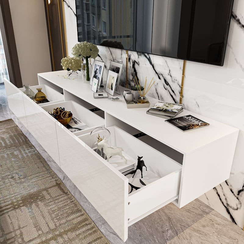 63" TV Stand Hanging TV Consoles Wall TV Cabinet with LED Entertain