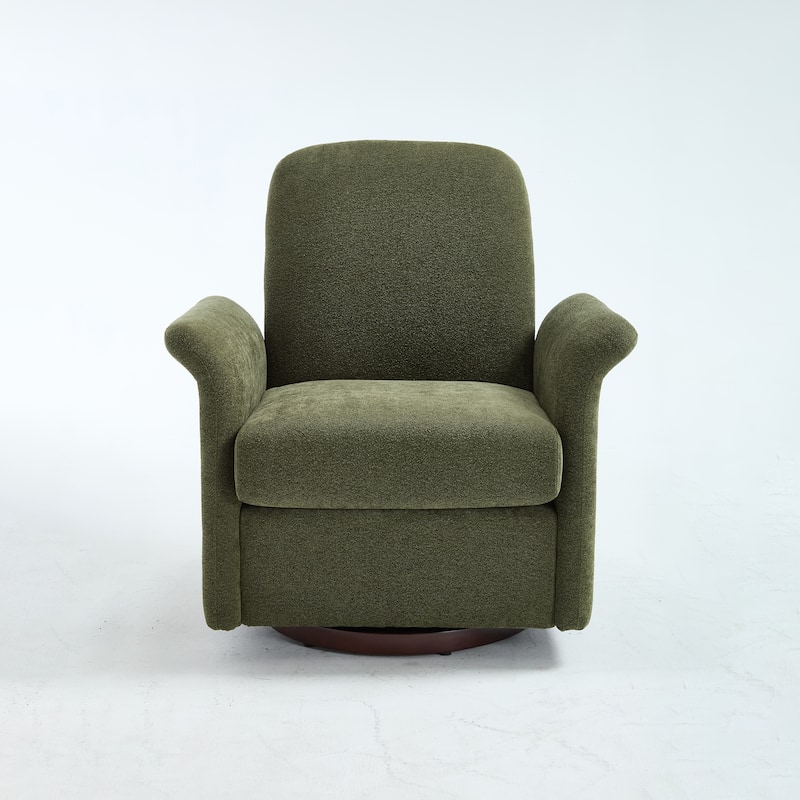 Linen Fabric Swivel Barrel Chair, Ergonomic Upholstered Single Sofa Chair, Lounge Armchair with Curved Back & Wood Base