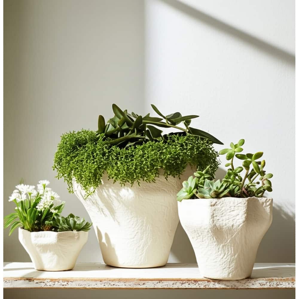 Pottery Garden Planter Textured Design (Set of 3) - 12/16/20" Ivory - 20" x 20" x 18"