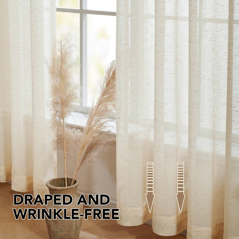 Deconovo Textured Faux Linen Sheer Curtains, 2 Panels, OEKO-Certified