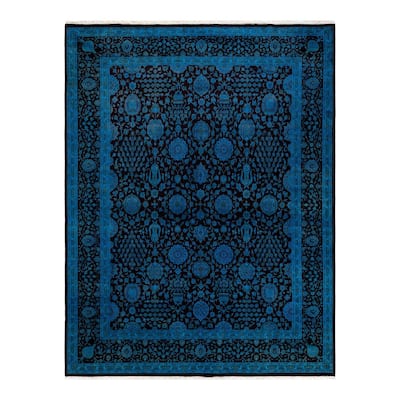 Overton Hand Knotted Wool Vintage Inspired Modern Contemporary Overdyed Black Area Rug - 8' 1" x 10' 1"
