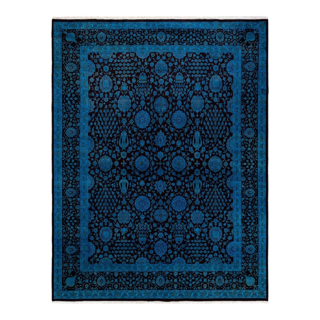 Overton Hand Knotted Wool Vintage Inspired Modern Contemporary Overdyed Black Area Rug - 8' 1" x 10' 1"