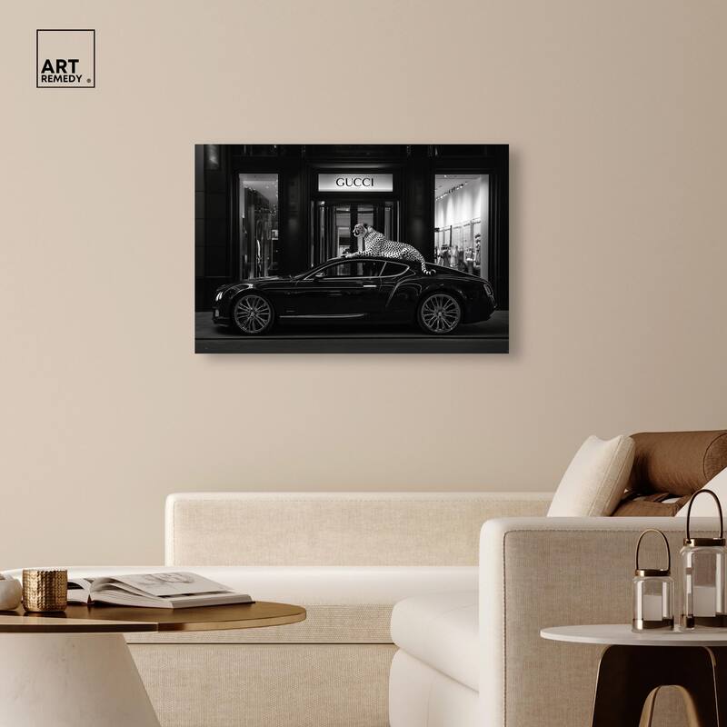 Cheetah and Sports Car Store Canvas by Art Remedy, Gallery Wrapped