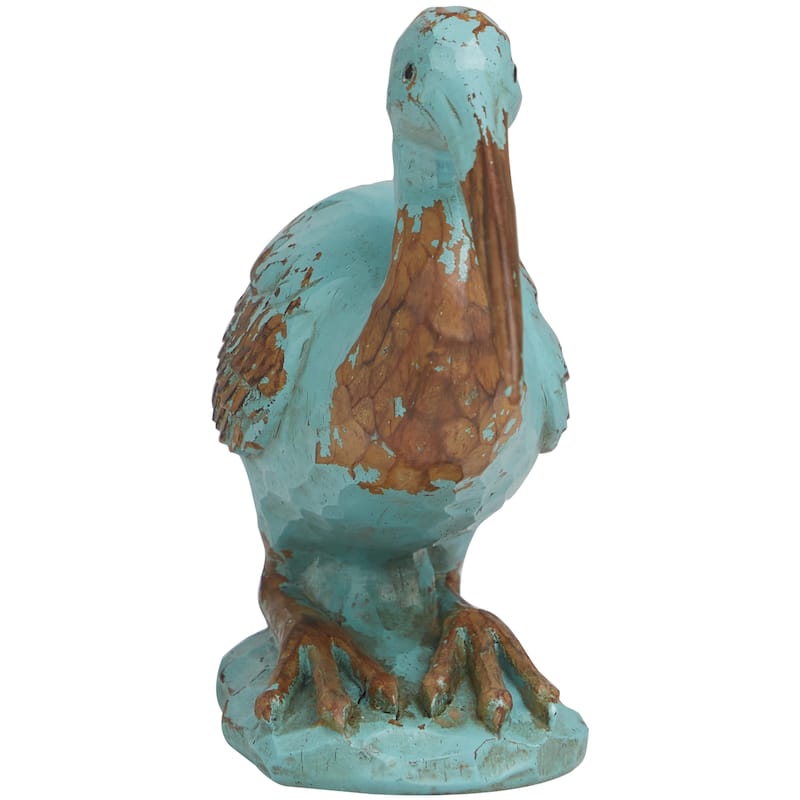 Polystone Bird Distressed Decorative Sculpture with Brown Wood Inspired Accents - Teal - Roche River Decor