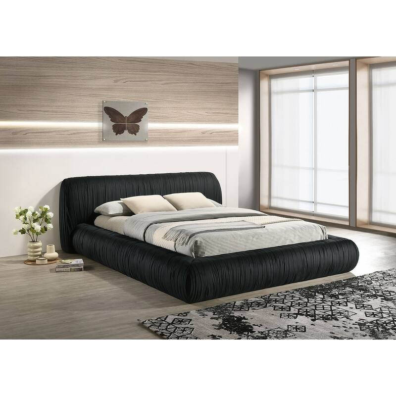 Black Finish Fully Upholstered 1pc Modern Platform Style Bed