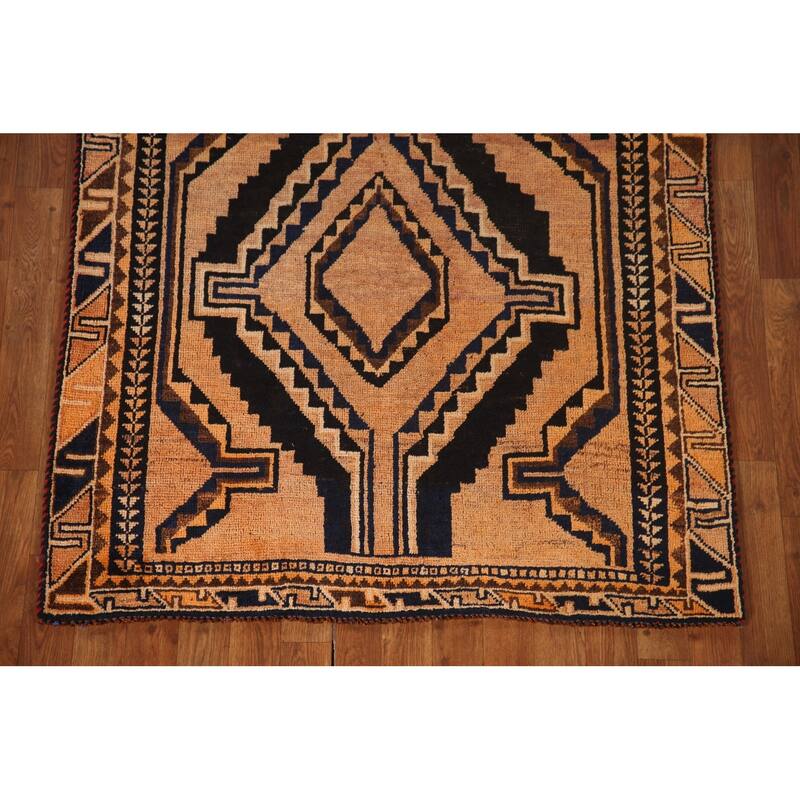 Qashqai Persian Vintage Runner Rug Hand-knotted Wool Carpet - 3'10"x 9'0"
