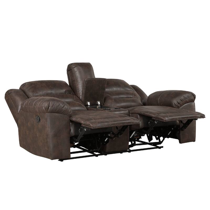 Henry Manual Double Reclining Loveseat, Console, Dark Brown Microfiber