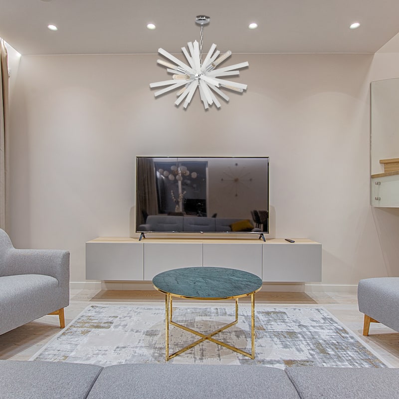 Currier 9 Light Sputnik Chandellier in Chrome and White Crystals