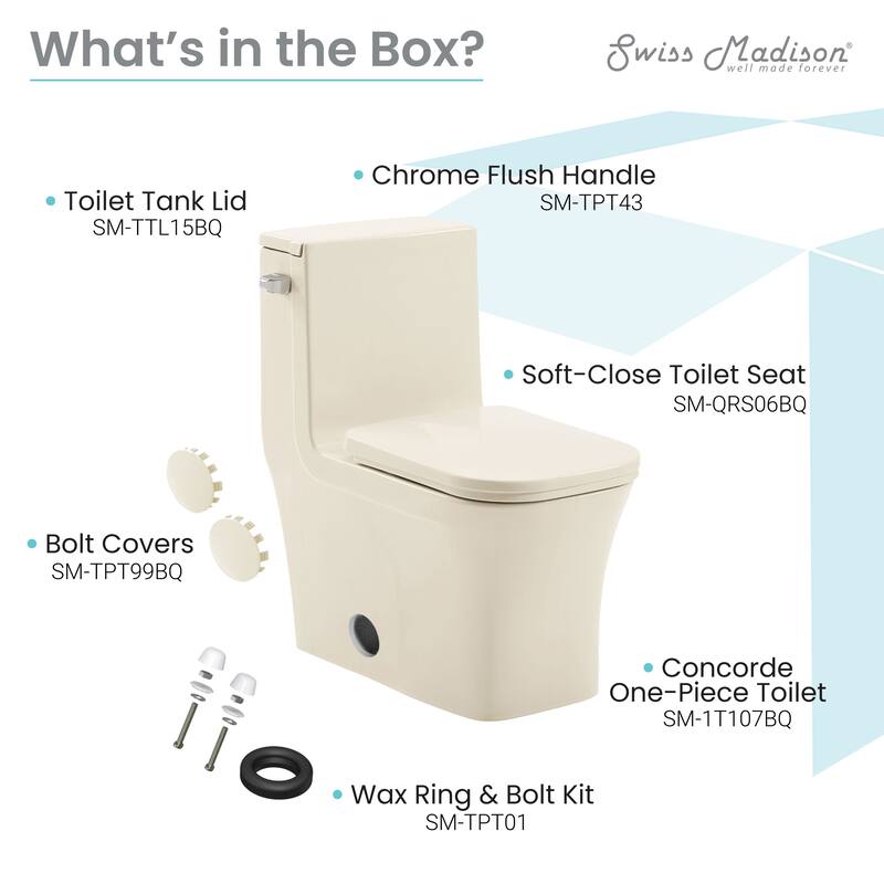 Concorde One Piece Square Left Side Flush Handle Toilet 1.28 gpf