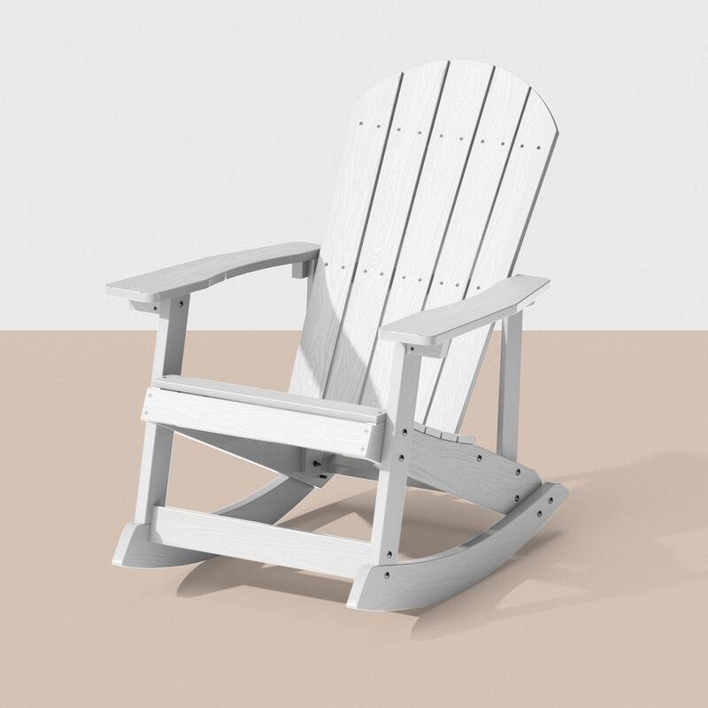 WINSOON HIPS All Weather Outdoor Indoor Rocking Chair, Rocking Adirondack Chair - White