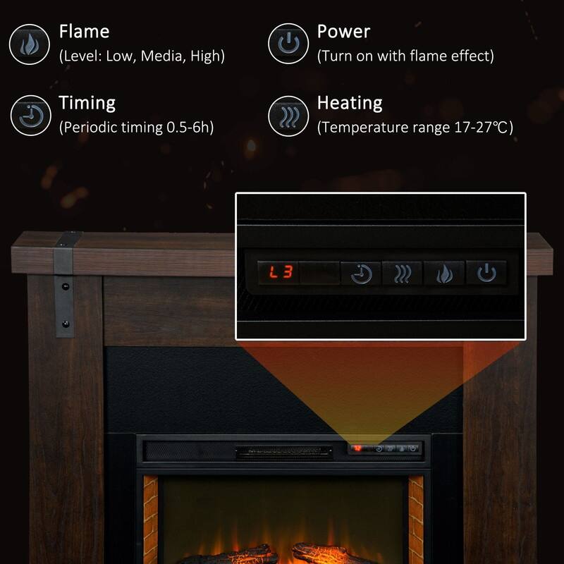 28/32/35/48" Electric Fireplace Mantel Heater w/ LED Flame Remote Timer Dark Oak/Brown/White