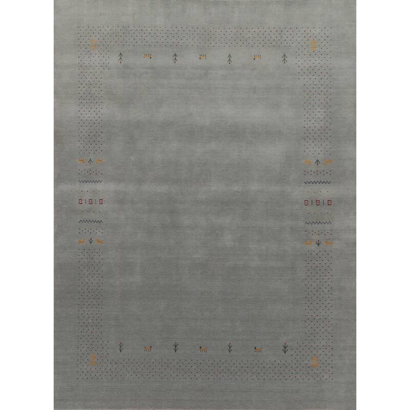 Silver Gray Gabbeh Indian Area Rug Handmade Wool Carpet - 7'7"x 9'9"