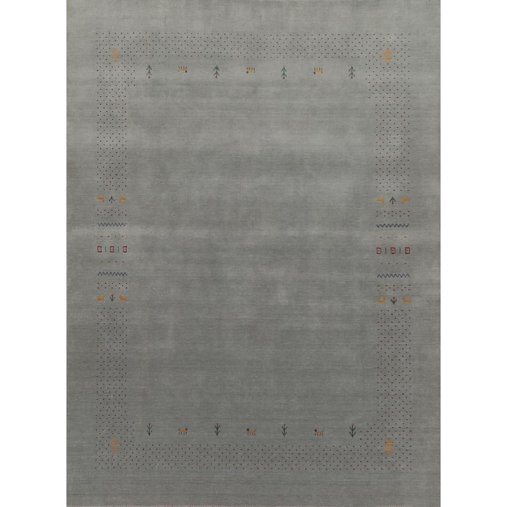 Silver Gray Gabbeh Indian Area Rug Handmade Wool Carpet - 7'7"x 9'9"
