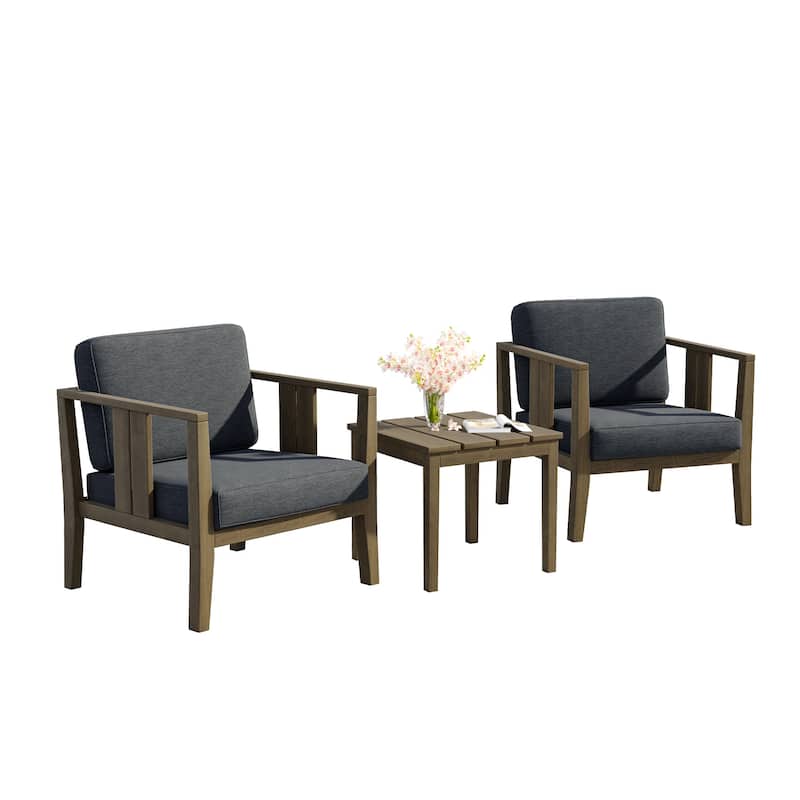 Uixe 3-piece Teak Solid Wood Outdoor Arm Chairs with Side Table Set