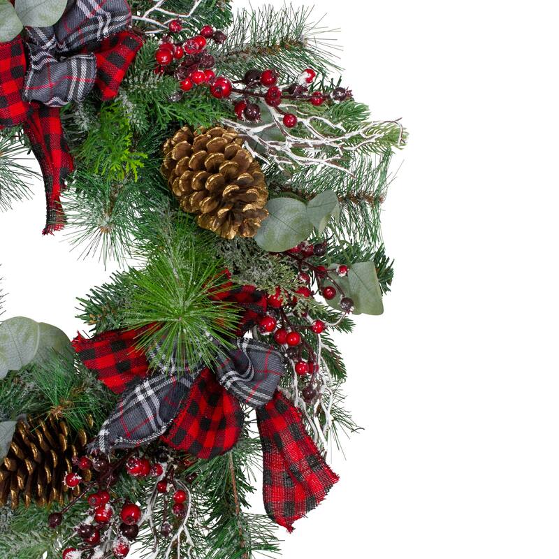 Dual Plaid and Berries Artificial Christmas Wreath - 24" - Unlit