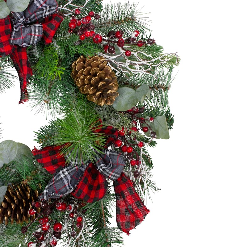 Dual Plaid and Berries Artificial Christmas Wreath - 24-Inch Unlit - 24"