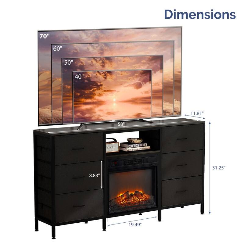 Farmhouse 58'' TV Stand For Tvs Up To 70'' With Electric Fireplace And 6-Drawer