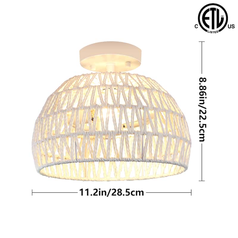 Semi Flush Mount Rattan Light Fixture Woven Ceiling Light Fixture - 2-Light