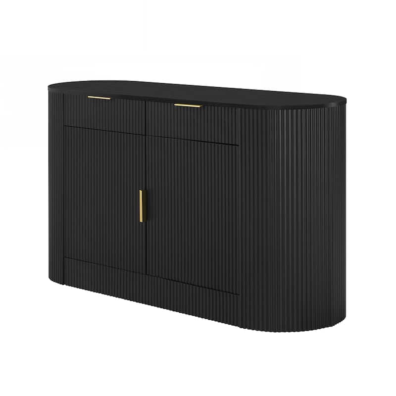 Modern Storage Cabinet, Stripe MDF Sideboard with Aluminum Handles