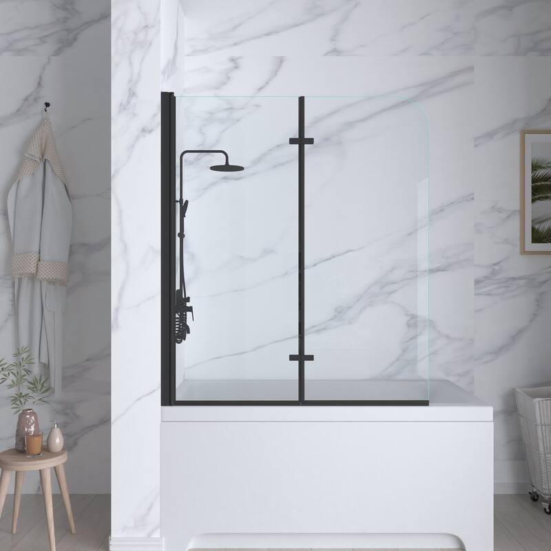 39 in. W x 55 in. H Pivot Tub Door in Matte Black with Clear Tempered Glass - 47"X55" - Black