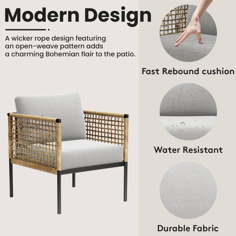 4-piece Waterproof Fabric Sofa Set (2+1+1) with PE Woven & Marble Table