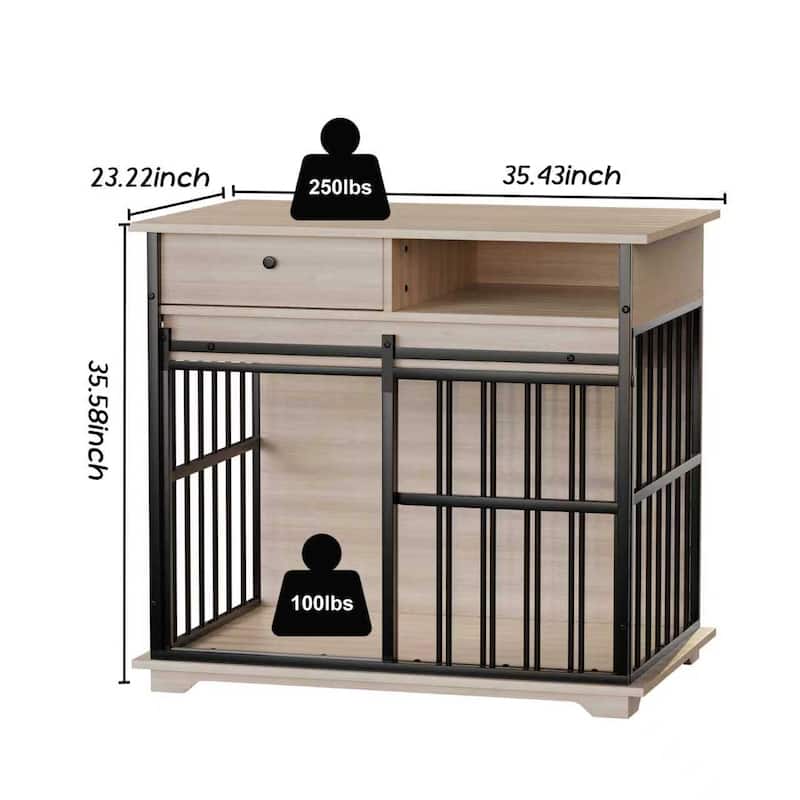 Dog Crate Furniture , Large Dog Cage Furniture with Tray for Medium Large Dogs, Wooden Dog Kennel Furniture