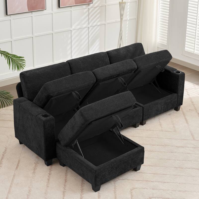 Chenille Sectional Sofa, Hidden Storage & Modular Design
